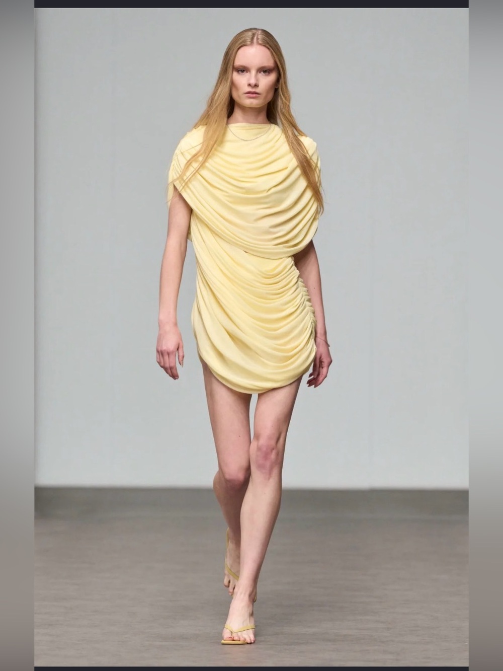 Deme by Gabriella Alexandra Draped Cape Mini Dress Butter Yellow